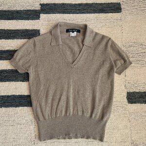 French Connection Knit Polo Top - Tan Size Medium